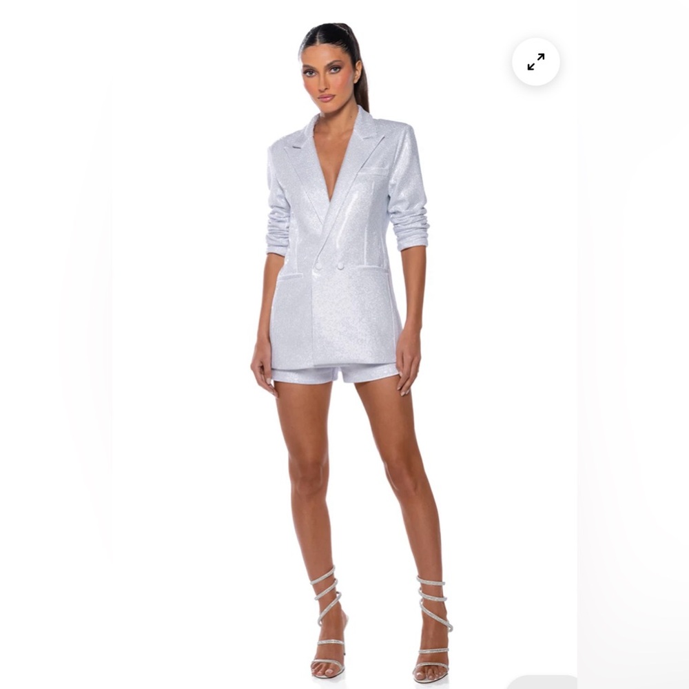SHINE BRIGHT RHINESTONE BLAZER IN WHITE